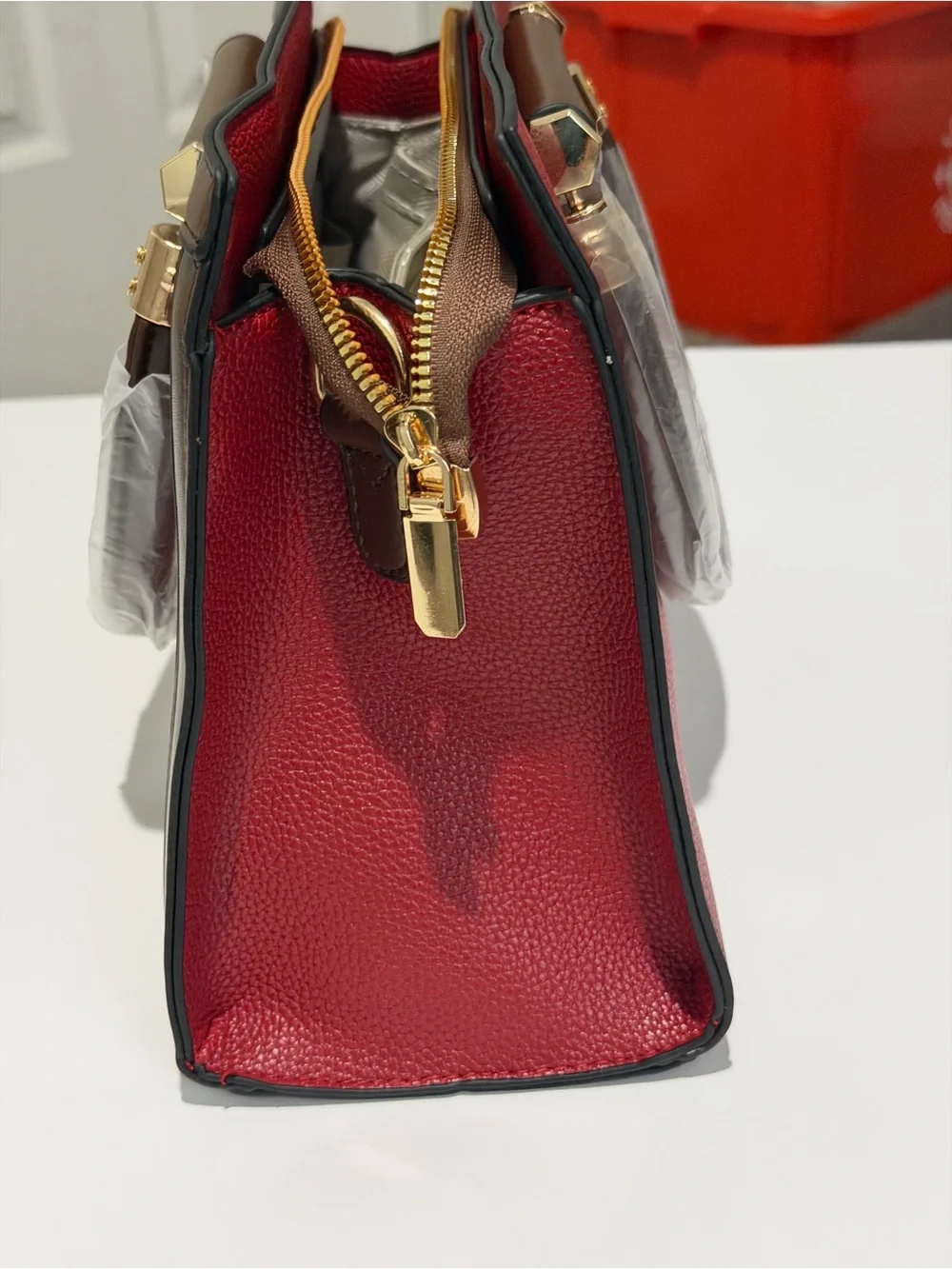 Two-Tone Red and Brown Women’s Satchel Bag Set